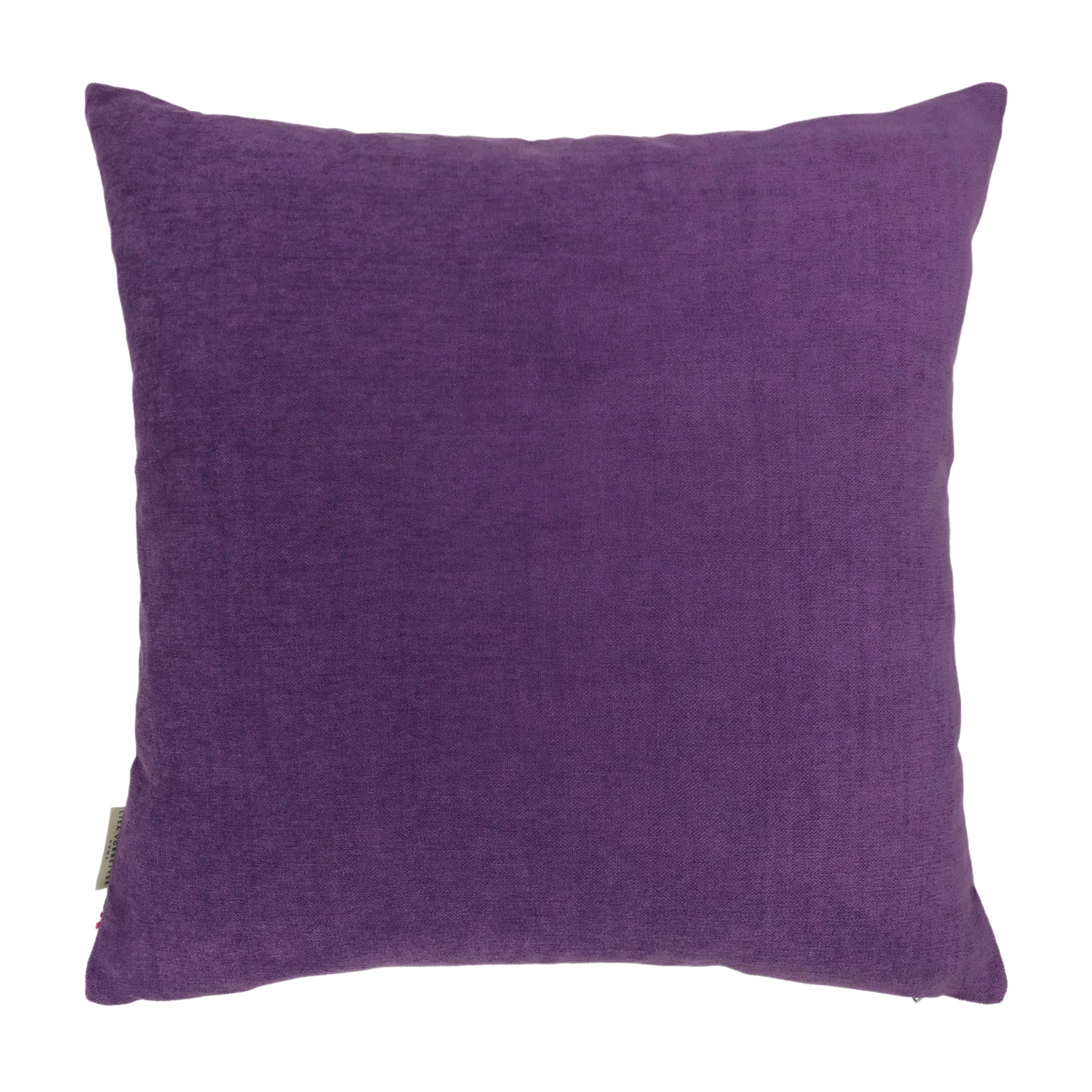 Multicoloured Floral Embroidery Soft Wool Felt Cushion Cover, Purple Backed - 45x45cm