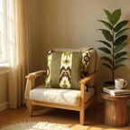 Large Brown & Green Striped Kilim Cushion - 60x60cm