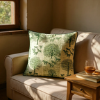 Striped Green Tree & Horse Print Cushion - 60x60cm
