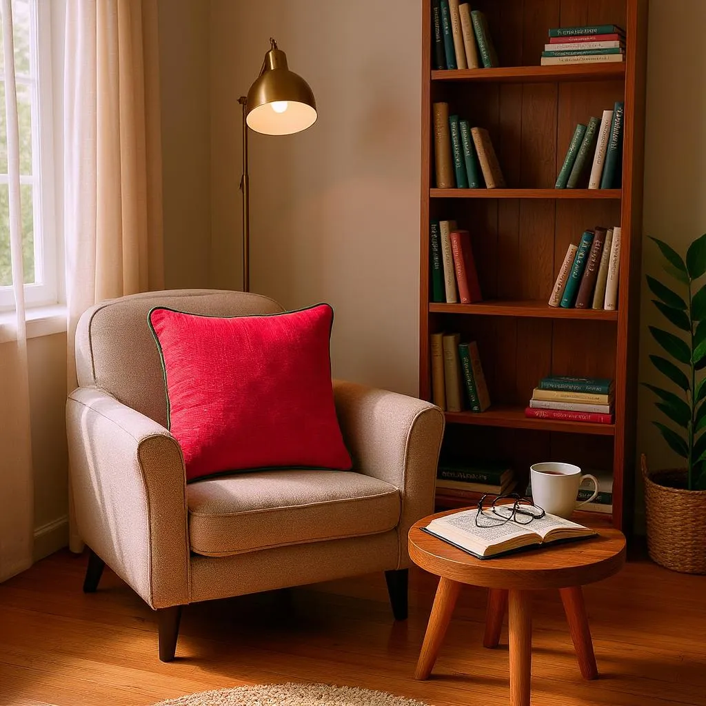 Textured Red Cushion Cover with Green Piping - 40x40cm