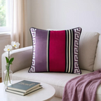 Multicoloured Geometric Striped Silk Cushion, Reversible - 50x50cm