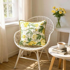 Yellow & Green Floral Printed Cushion, Reversible - 35x35cm