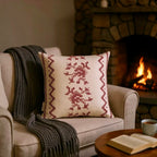 Red & Cream Deer Motif Cushion, Reversible - 35x35cm