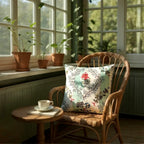 Floral Embroidered Striped Linen Cushion, Reversible - 40x40cm