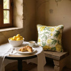 Yellow & Green Floral Printed Cushion, Reversible - 35x35cm