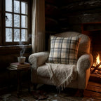 Brown, Beige & Blue Coloured Flannel Wool Checked Cushion Cover - 45x45cm