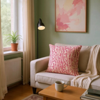 Pink & Beige Jacquard Cushion Cover, Reversible with Velvet Backing - 45x45cm