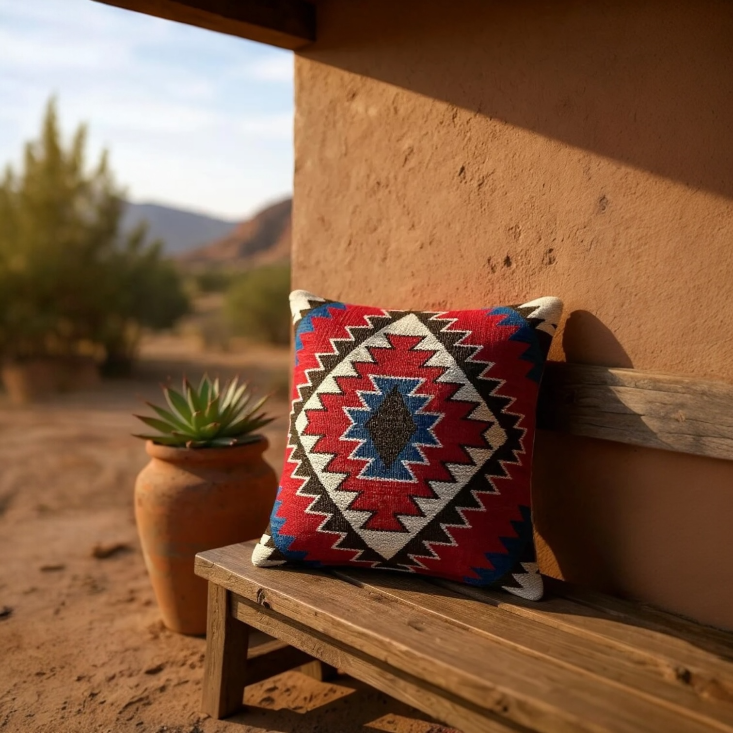 Multicoloured Woven Kilim Cushion - 40x40cm