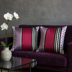 Multicoloured Geometric Striped Silk Cushion, Reversible - 50x50cm
