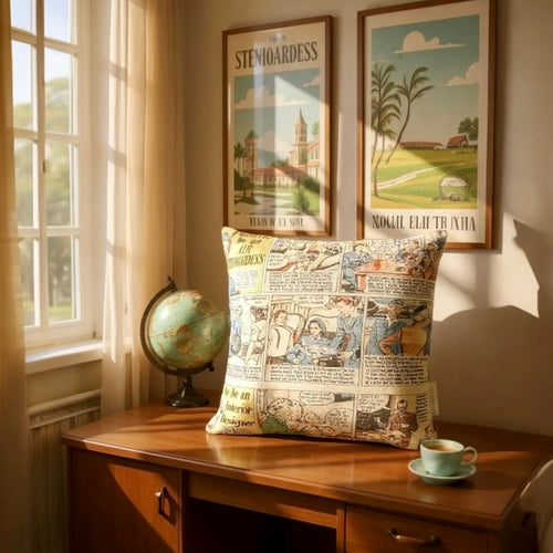'I want to be...' Multicoloured Comic Print Cushion, Reversible - 40x40cm