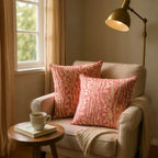 Pink & Beige Jacquard Cushion Cover, Reversible with Velvet Backing - 45x45cm