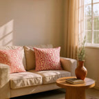Pink & Beige Jacquard Cushion Cover, Reversible with Velvet Backing - 45x45cm