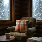 Checked Multicoloured Herringbone Linen Cushion, Reversible - 40x40cm