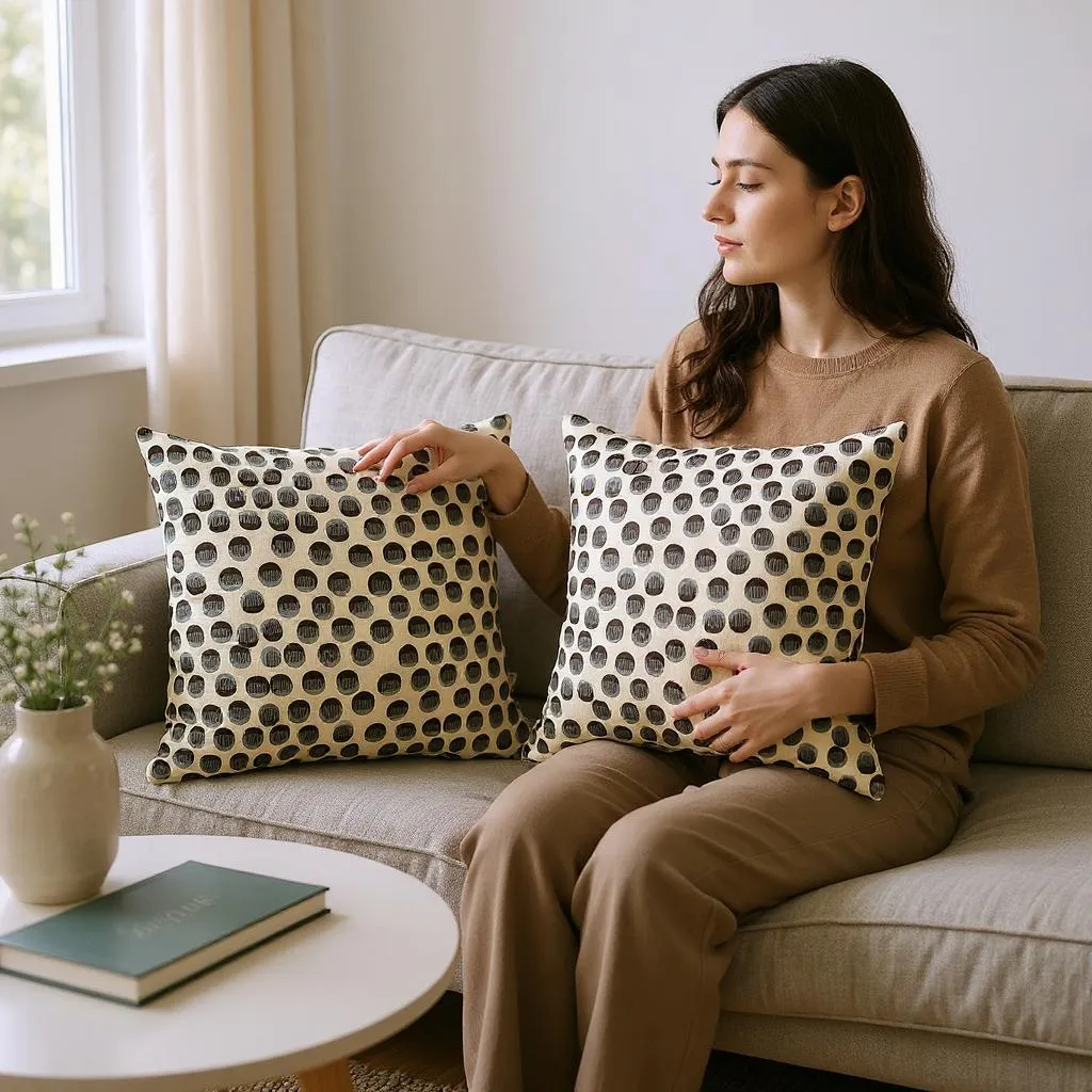 Multicoloured Spotted Velvet Cushion - 45x45cm