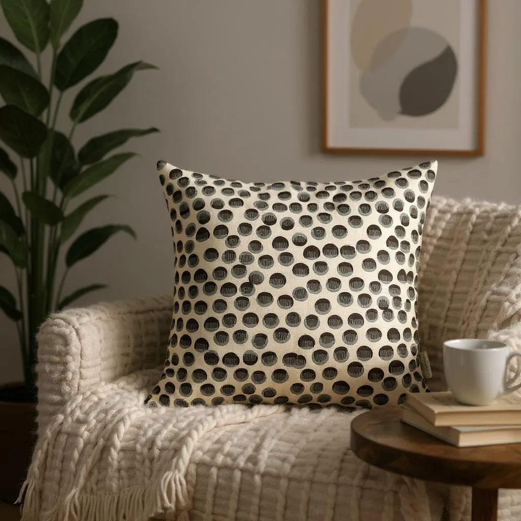 Multicoloured Spotted Velvet Cushion - 45x45cm