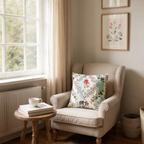Floral Embroidered Striped Linen Cushion, Reversible - 40x40cm