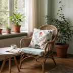 Floral Embroidered Striped Linen Cushion, Reversible - 40x40cm