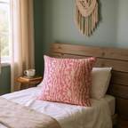 Pink & Beige Jacquard Cushion Cover, Reversible with Velvet Backing - 45x45cm
