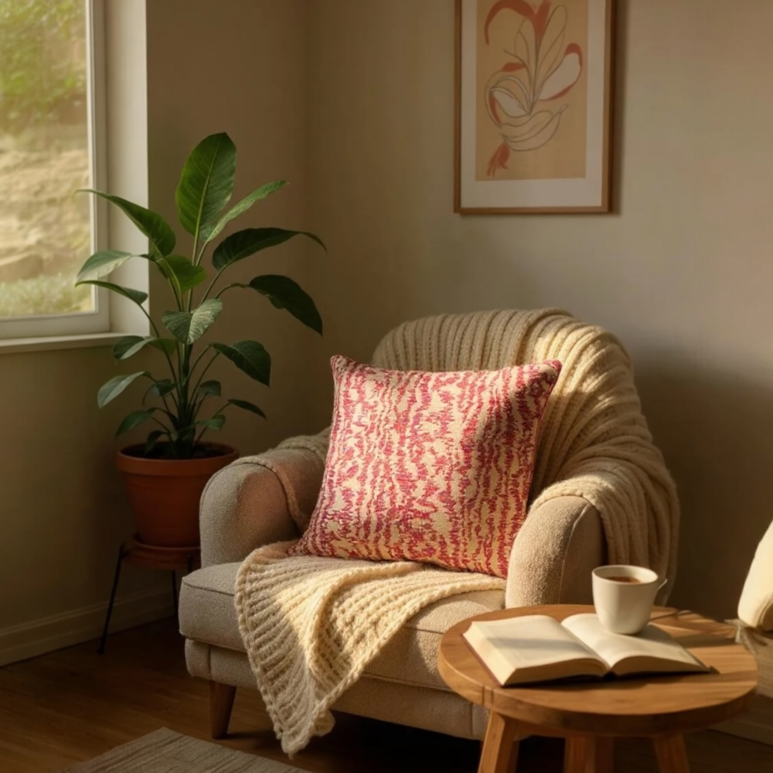 Pink & Beige Jacquard Cushion Cover, Reversible with Velvet Backing - 45x45cm