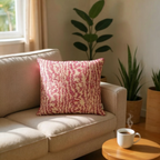 Pink & Beige Jacquard Cushion Cover, Reversible with Velvet Backing - 45x45cm