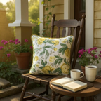 Yellow & Green Floral Printed Cushion, Reversible - 35x35cm