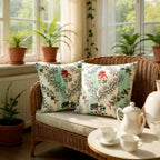Floral Embroidered Striped Linen Cushion, Reversible - 40x40cm