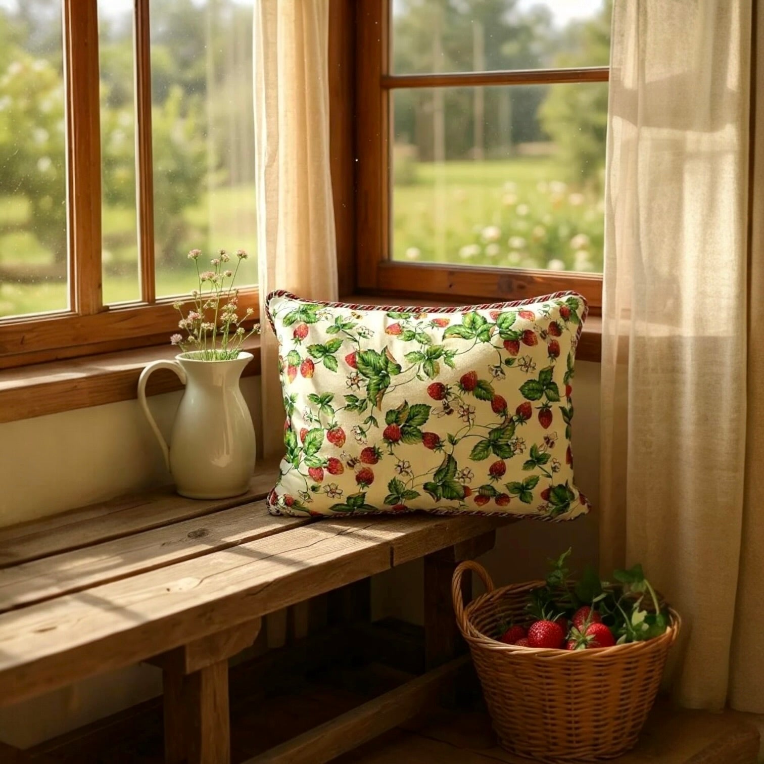strawberry-bumblebee-print-reversible-cotton-cushion-35x50cm-with-wool-insert