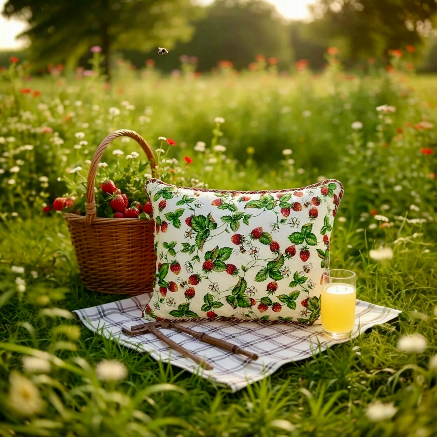 strawberry-bumblebee-print-reversible-cotton-cushion-35x50cm-with-wool-insert