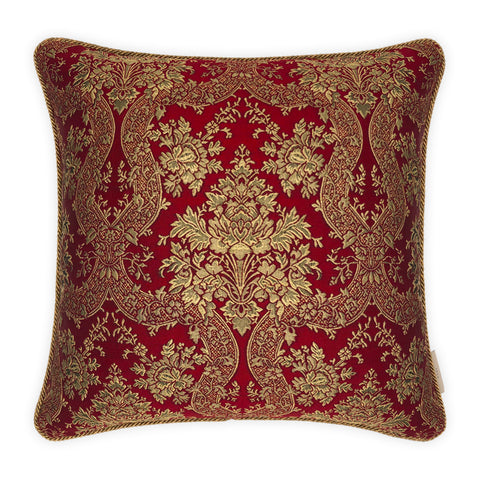Luxurious Red & Gold Paisley Jacquard Cushion - 45x45cm