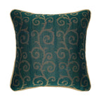 Gold & Green Piped Swirl Motif Luxurious Jacquard Cushion Cover, Reversible - 40x40cm
