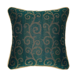 Gold & Green Piped Swirl Motif Luxurious Jacquard Cushion Cover, Reversible - 40x40cm
