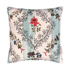 Floral Embroidered Striped Linen Cushion, Reversible - 40x40cm