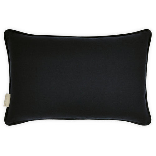 Black & White Embroidery on Beige Striped Cotton Cushion, Reversible - 40x60cm