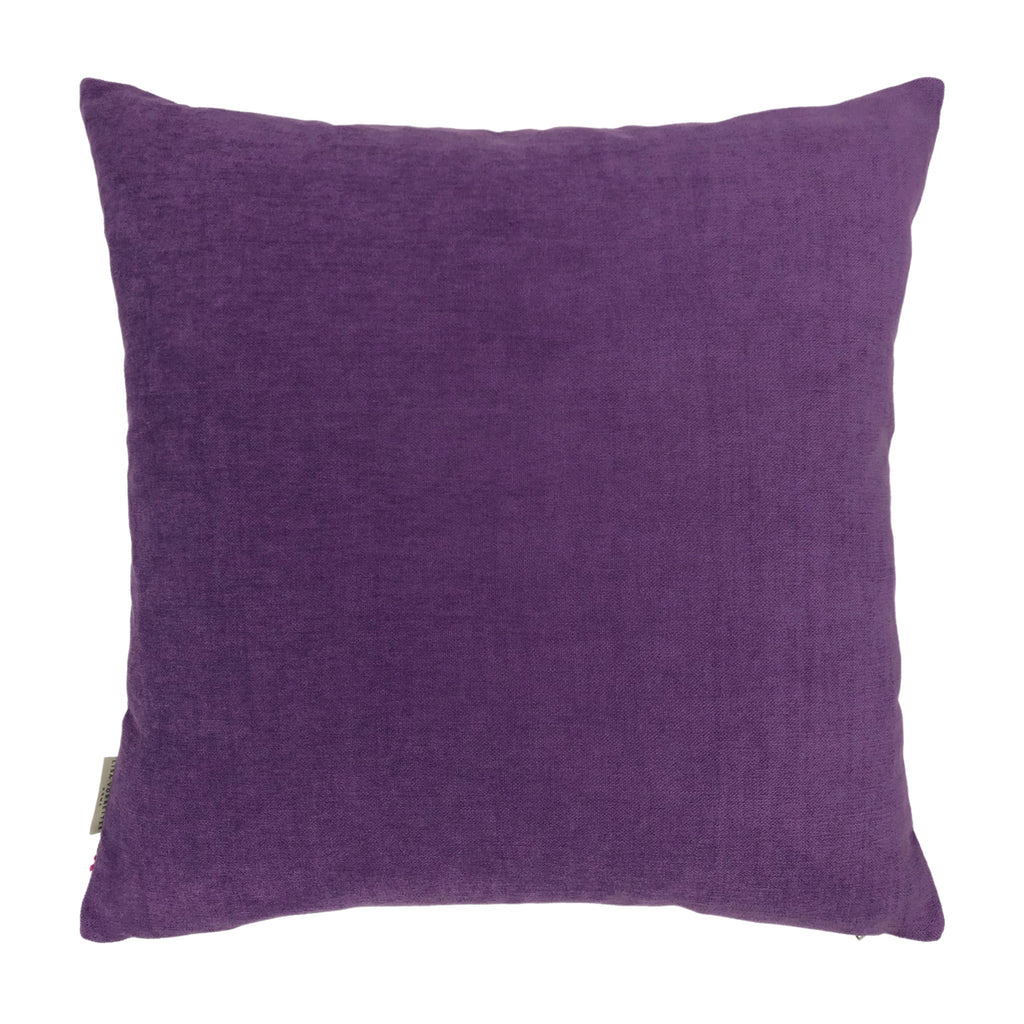 Multicoloured Floral Embroidery Soft Wool Felt Cushion Cover, Purple Backed - 45x45cm