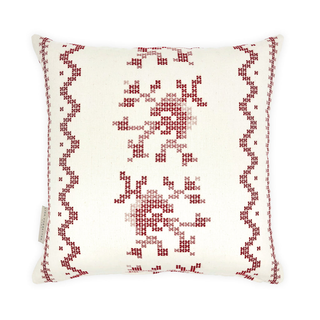 Red & Cream Deer Motif Cushion, Reversible - 35x35cm