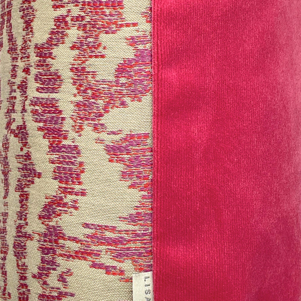 Pink & Beige Jacquard Cushion Cover, Reversible with Velvet Backing - 45x45cm