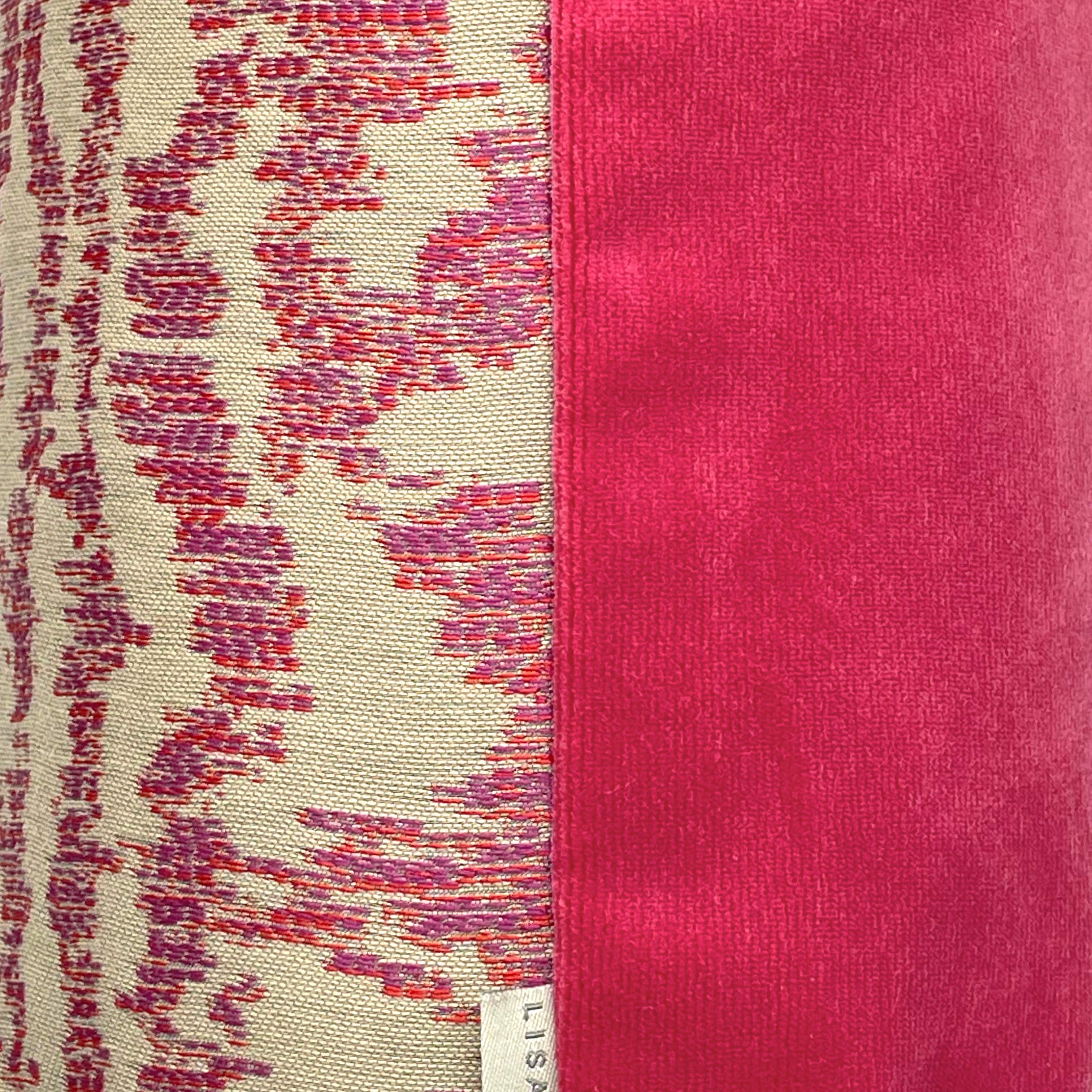 Pink & Beige Jacquard Cushion Cover, Reversible with Velvet Backing - 45x45cm