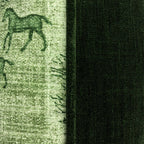 Striped Green Tree & Horse Print Cushion, Reversible - 40x40cm
