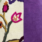 Multicoloured Floral Embroidery Soft Wool Felt Cushion Cover, Purple Backed - 45x45cm