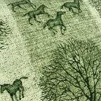 Striped Green Tree & Horse Print Cushion, Reversible - 40x40cm