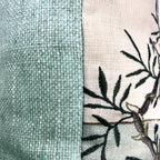 Floral Embroidered Striped Linen Cushion, Reversible - 40x40cm