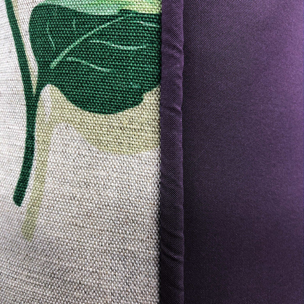 Large Flower Print on Beige Linen Cushion, Reversible - 60x60cm