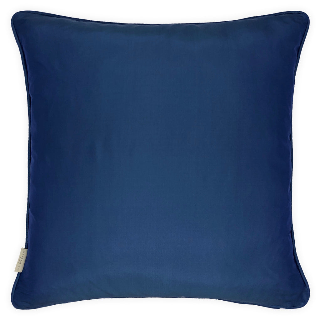 Blue & White Embroidered Acorn Tree on Beige Silk Cushion, Reversible, 60x60cm