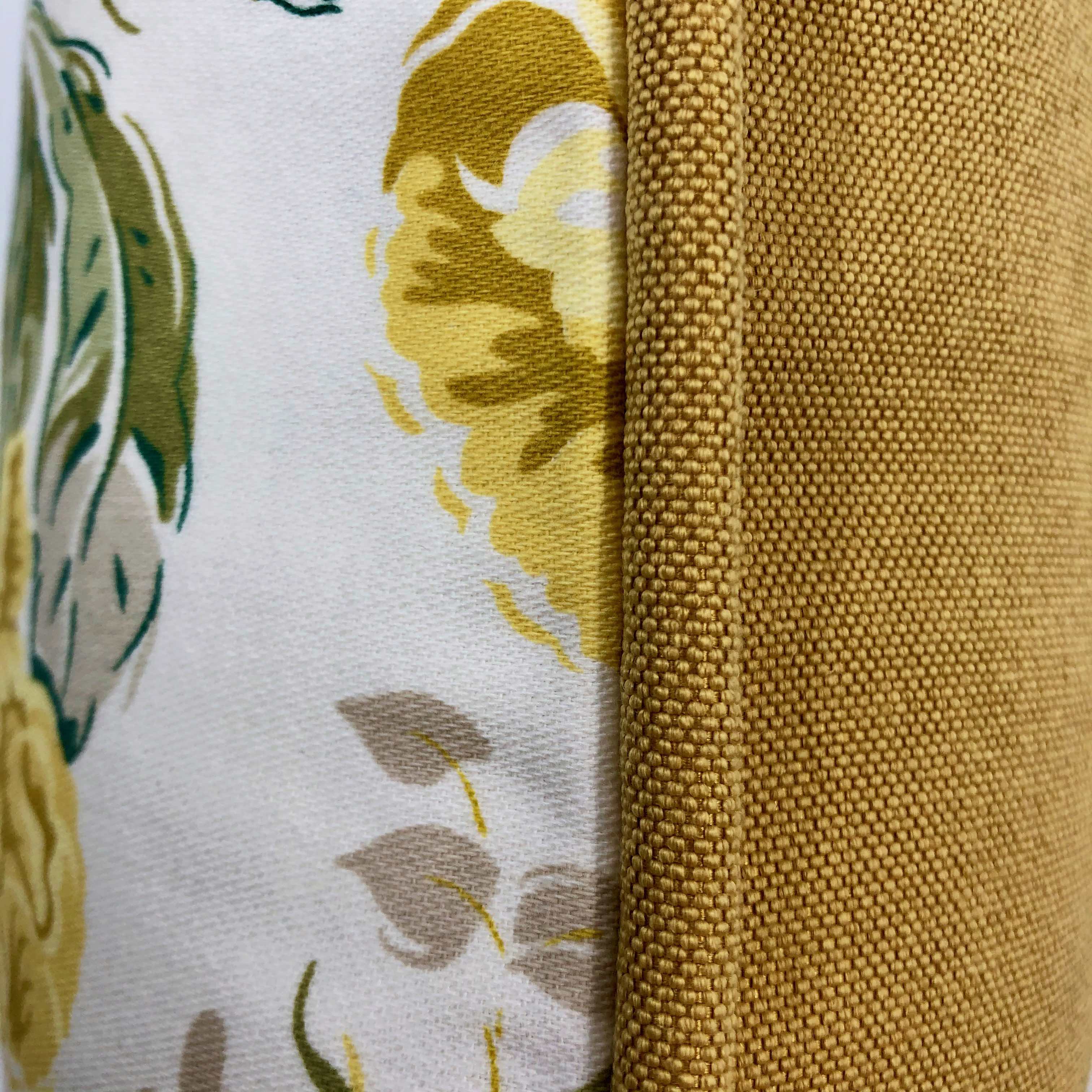 Yellow & Green Floral Printed Cushion, Reversible - 35x35cm