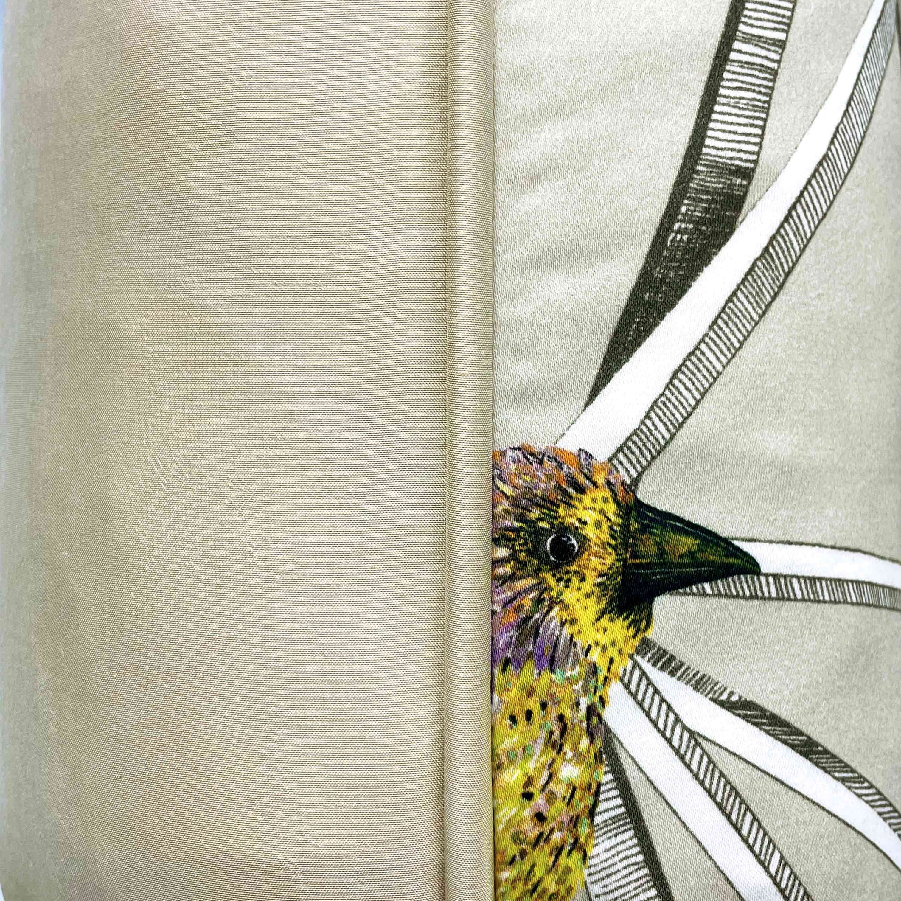 Multicoloured Bird Print on Cream Cotton Cushion, Reversible - 50x50cm