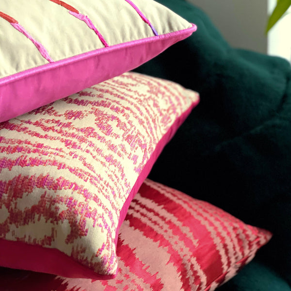 Pink & Beige Jacquard Cushion Cover, Reversible - 45x45cm