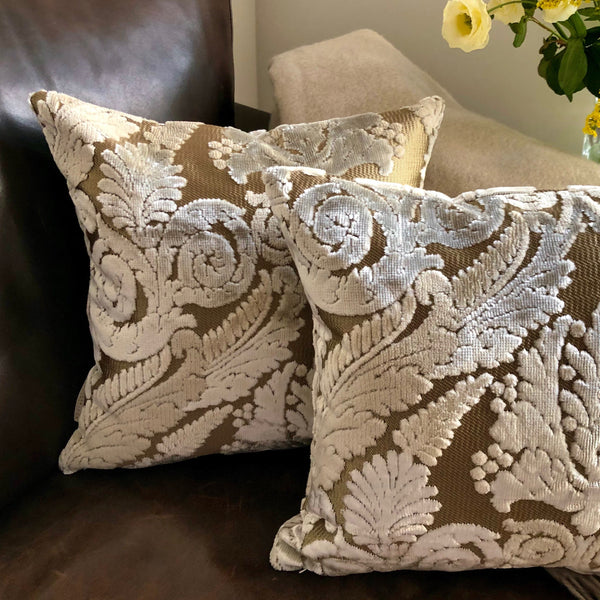 Gold & Cream Velvet Paisley Devoré Cushion Cover - 40x40cm