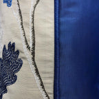Blue & White Embroidered Acorn Tree on Beige Silk Cushion, Reversible, 60x60cm